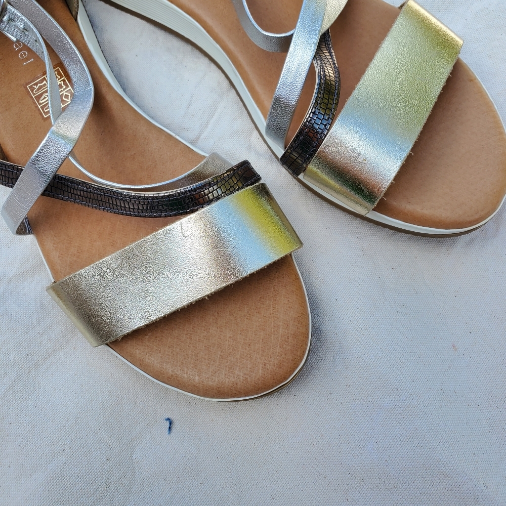 Eric Michael Gold and Silver Metallic Leather Sandals- 41 US 10 Made in Spain